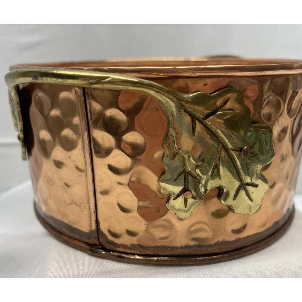 Hammered Copper Casserole Candle Ring Holder Brass Leaves 6.5